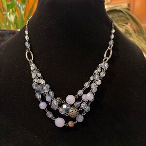 Layered Blue Beaded Necklace Black Chain 18”